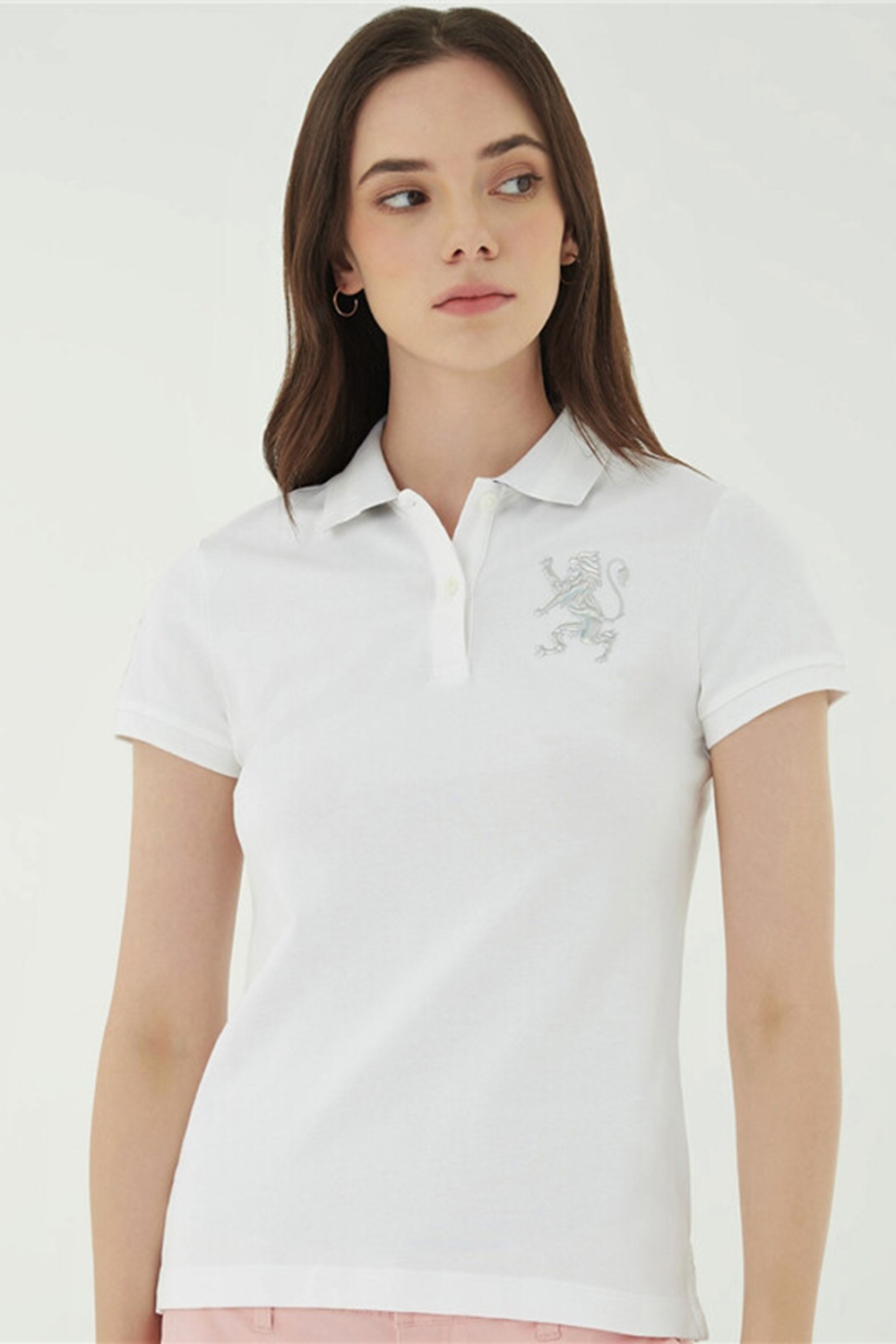 Giordano Womens 3D Lion White Polo Odel.lk