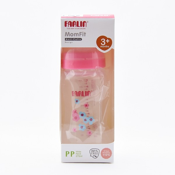 Farlin Feeding Bottle Momfit Pink 3+ Months Anti Colic Design Pp 270Ml - FARLIN - Baby Need - in Sri Lanka
