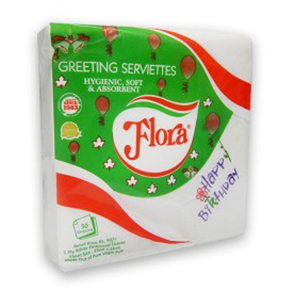 Flora Greeting Paper Serviettes 1Ply 50S - FLORA - Paper Goods - in Sri Lanka