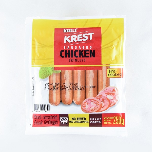 Keells Krest Chicken Sausage Skinless 250G - KEELLS/KREST - Processed / Preserved Meat - in Sri Lanka