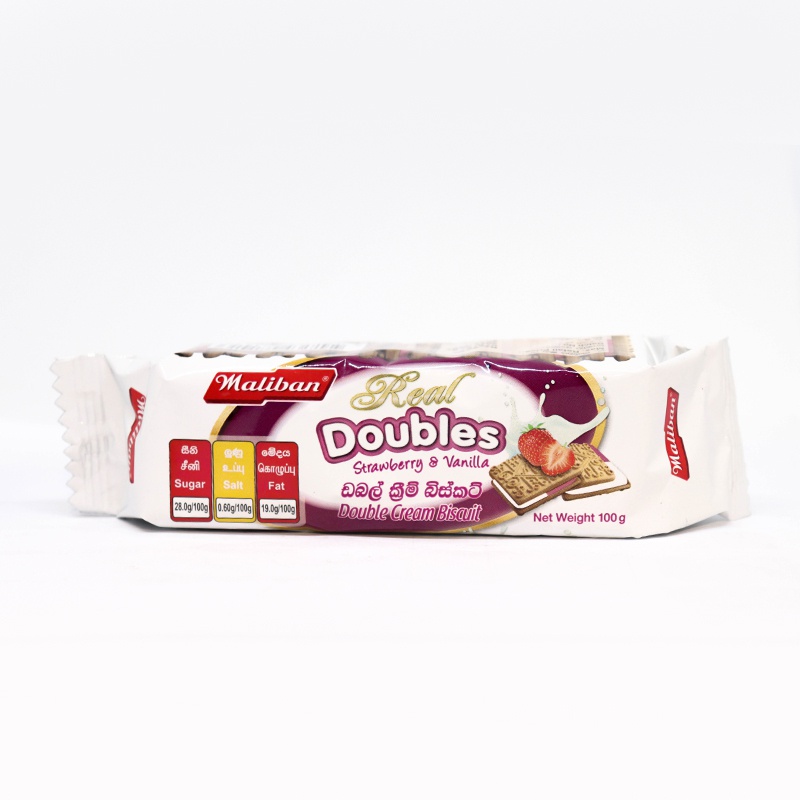 Maliban Biscuit Real Doubles Strawberry & Vanilla 100G - MALIBAN - Biscuits - in Sri Lanka