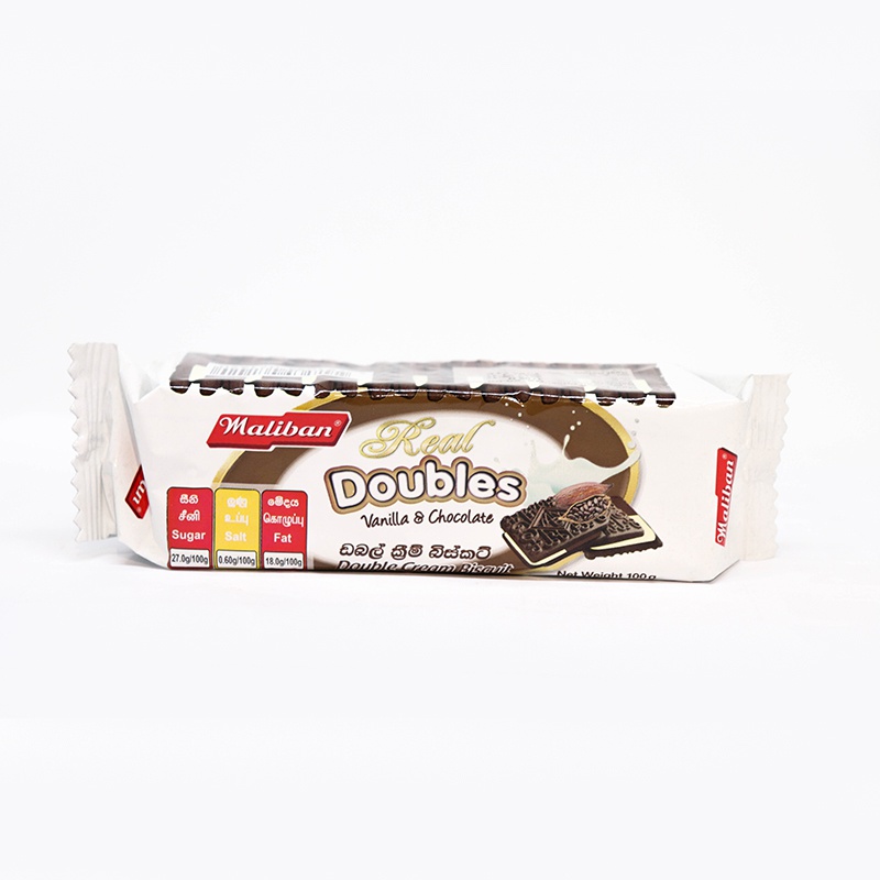 Maliban Biscuit Real Doubles Vanilla & Chocolate 100G - MALIBAN - Biscuits - in Sri Lanka