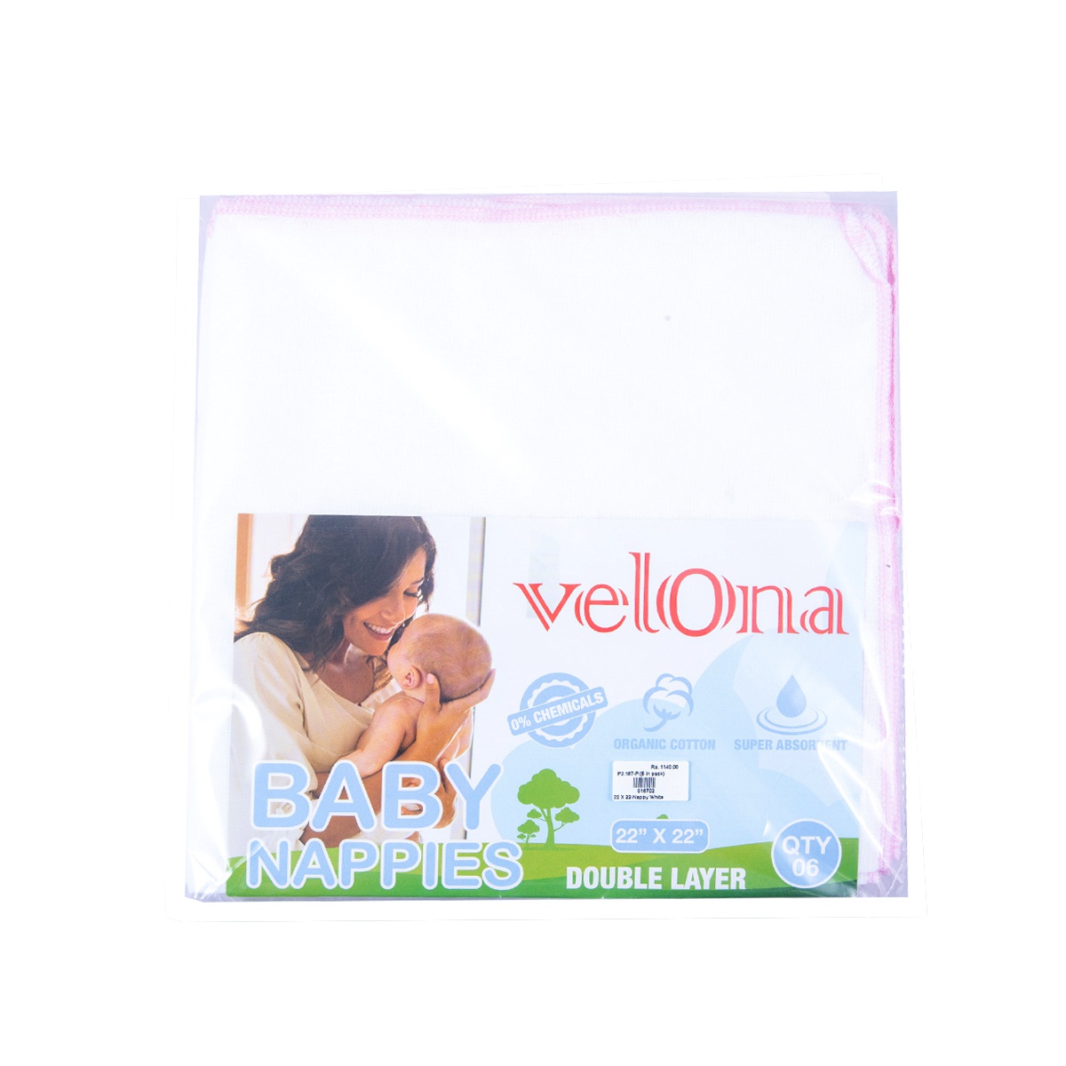 Velona Baby Nappy White With A Pink Border 22*22 6Pcs - VELONA - Baby Need - in Sri Lanka