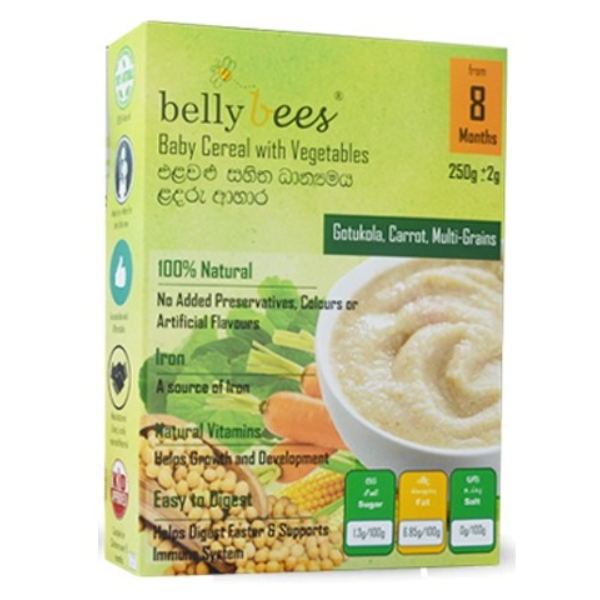 Belly Bees Baby Cereal Vegetable Gotukola Carrot And Multigrains 8M+ 250G - BELLYBEES - Baby Food - in Sri Lanka