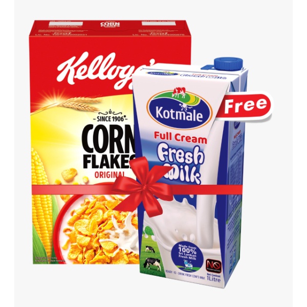 Kelloggs Corn Flakes 475G With Kotmale Full Cream Milk Uht 1L Free - KELLOGGS - Cereals - in Sri Lanka