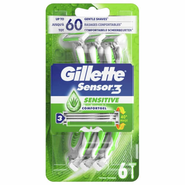 Gillette Blue 3 Sensitive Razor Comfort Gel 6Pcs - GILLETTE - Toiletries Men - in Sri Lanka