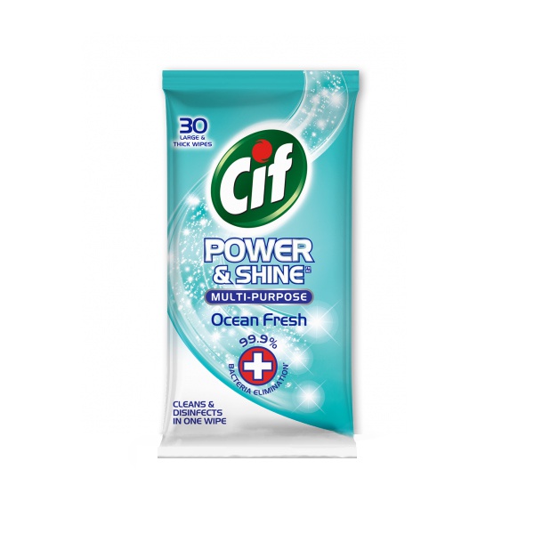 Cif Power & Shine Mult-Purpose Wipes Ocean Fresh 30Pcs - CIF - Cleaning Consumables - in Sri Lanka