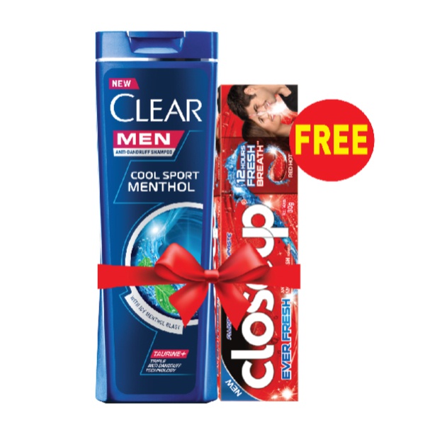Clear Men Shampoo Cool Sport Menthol 180Ml+Closeup Red Hot 30G Free - CLEAR - Toiletries Men - in Sri Lanka