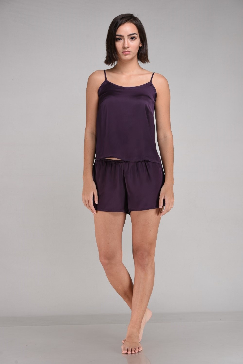 Mackly Purple Strappy Silk Pyjama Set | Odel.lk