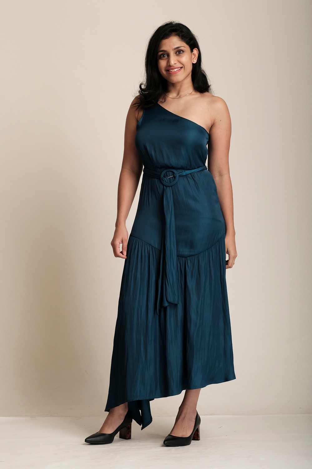 Tara Solid Colour Dropped Waist Asymmetric Maxi Dress | Odel.lk