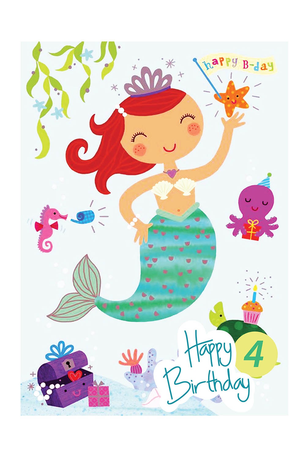 Odel Number 4 Mermaid White Board Birthday Card | Odel.lk