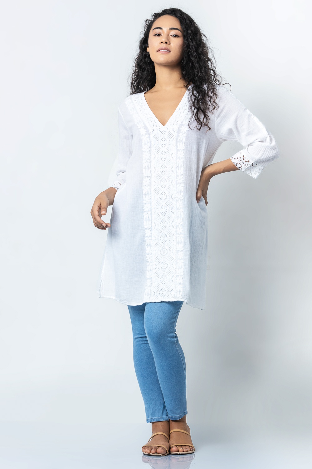 Odel White Long Sleeve Tunic Top