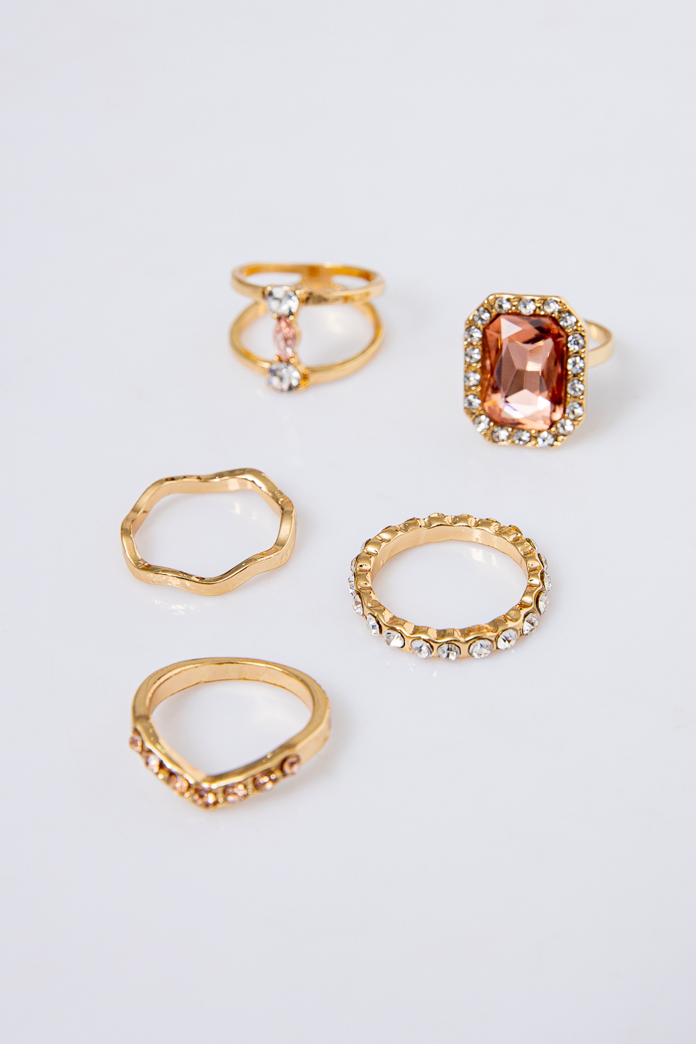 Backstage Pink Stone Gold Rings Set