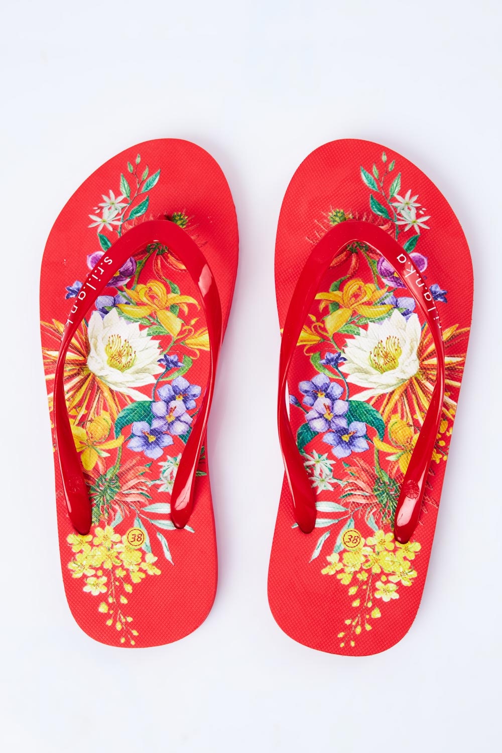 Floral print best sale flip flops