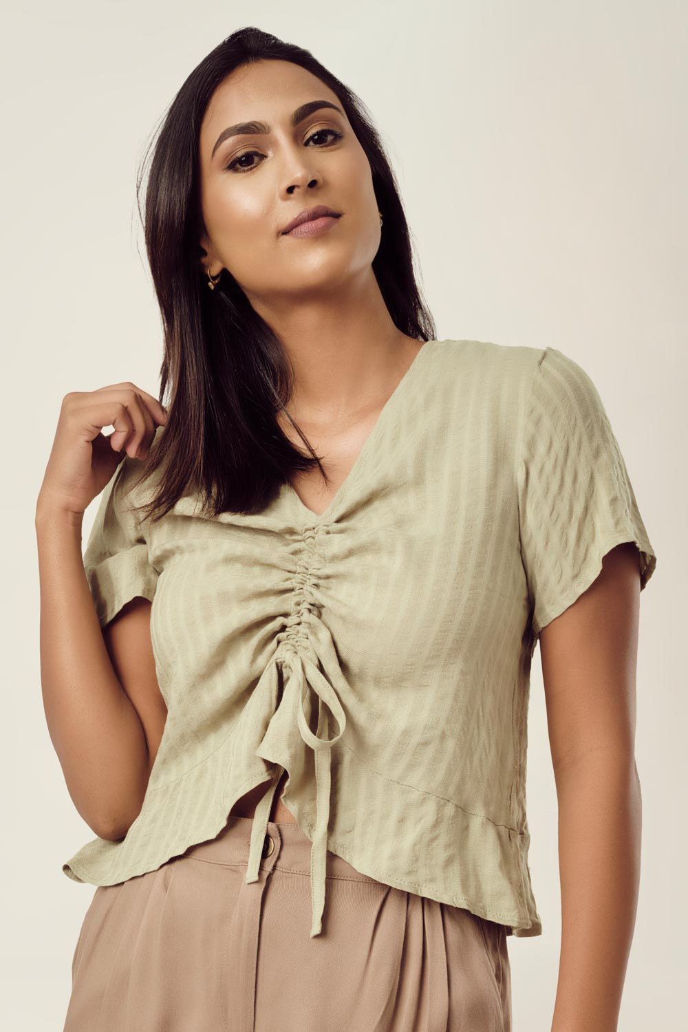Cotton Collection Cotton Green Ruched Top By Coco Odel.lk