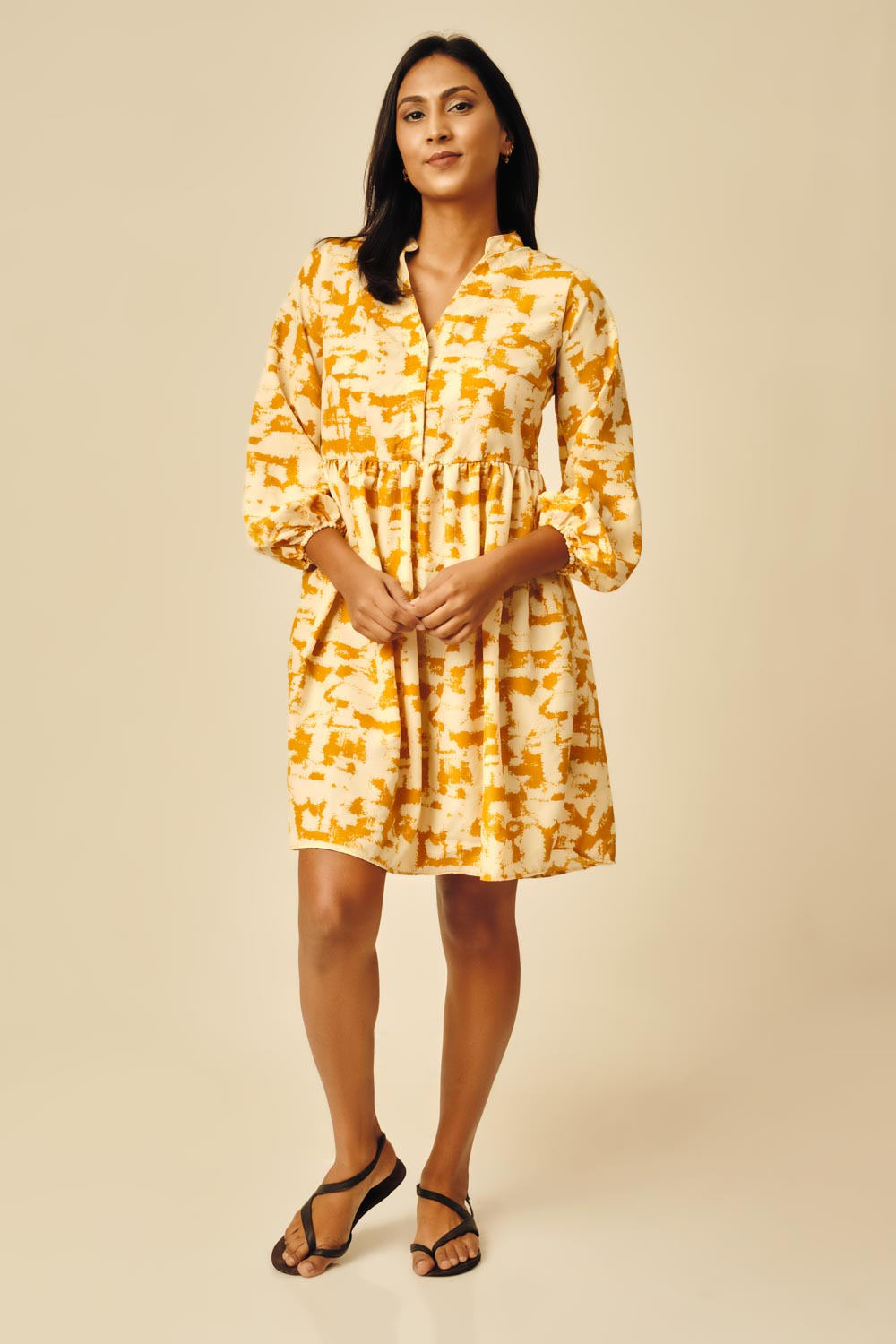 Cotton Collection Cotton Mustard Printed Dress By Coco