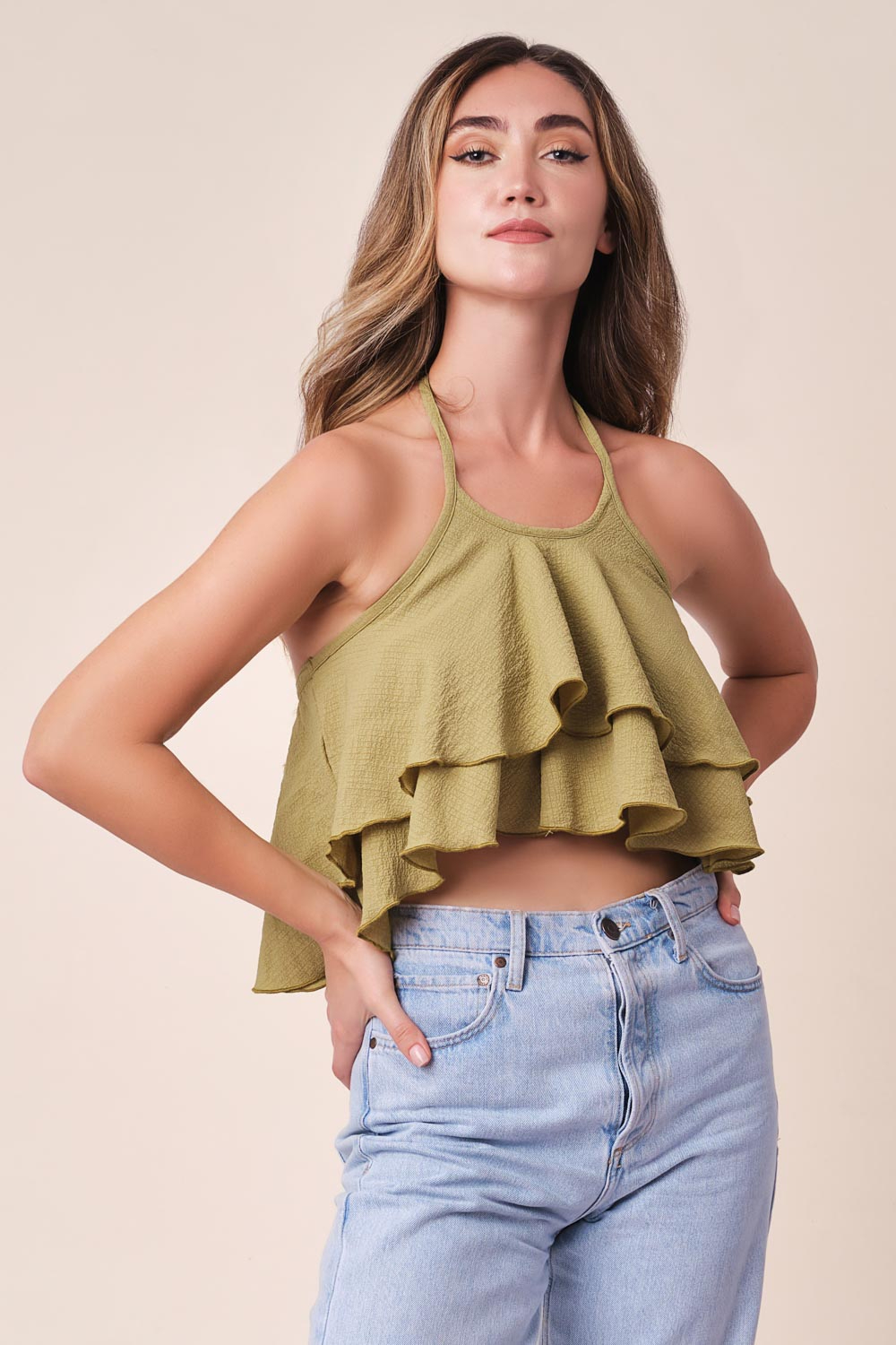 Odel Green Halter Neck Tie Up Top Odel.lk