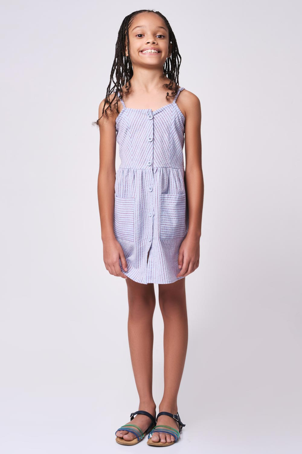 Girls blue and shop white striped dress