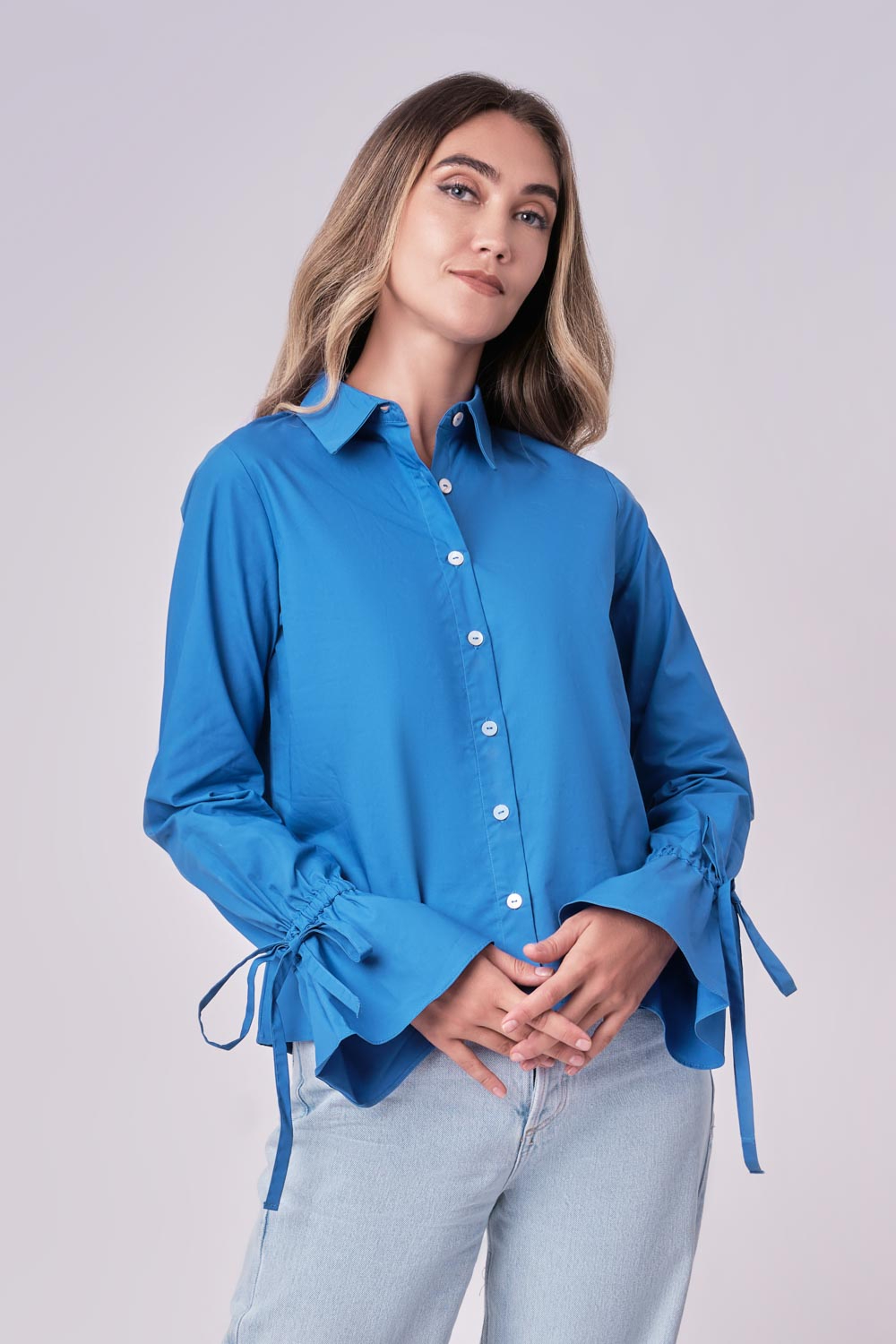 Tara Blue Tie Up Cuff Sleeve Shirt Odel lk
