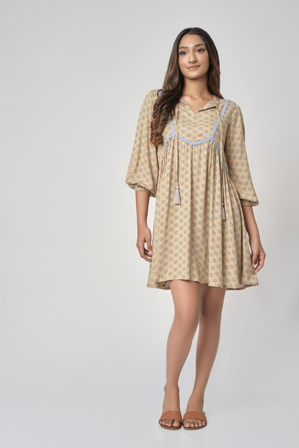 Beige flowy dress best sale