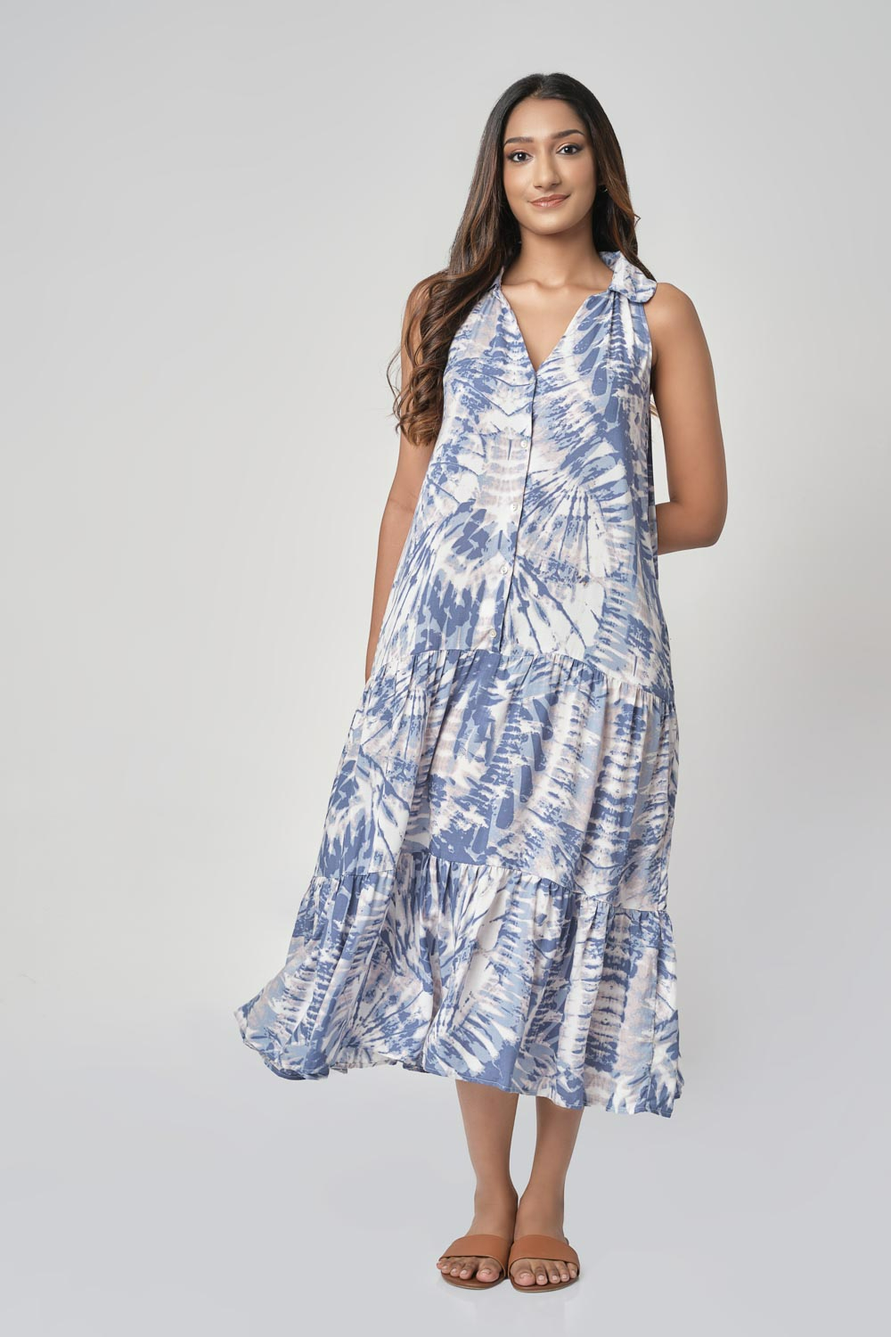Cotton Collection Cotton Blue Cutaway Printed Dress