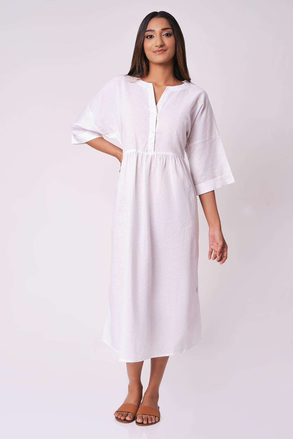 Cotton Collection Cotton Midi White Linen Dress By Coco | Odel.lk