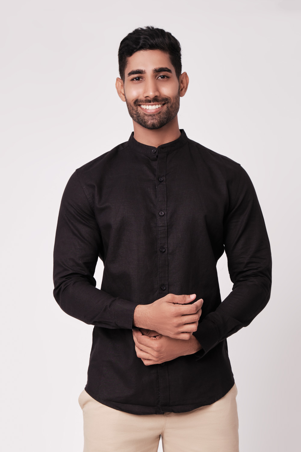 Premium Chinese Collar Linen Long Sleeve Shirt | Odel.lk