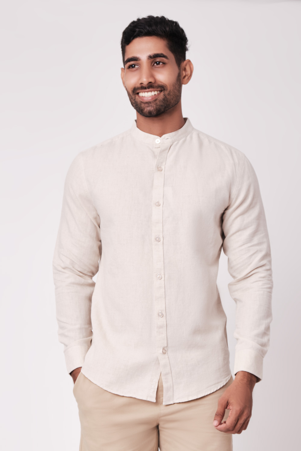 Premium Chinese Collar Linen Long Sleeve Shirt | Odel.lk