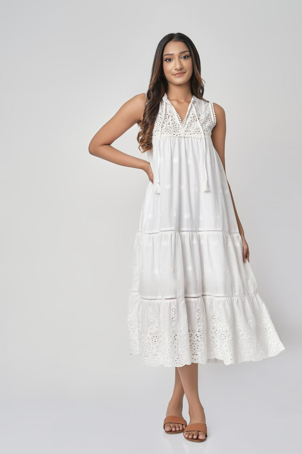 cotton collection dresses sri lanka Cotton Collection Cotton White Cutlawn Tiered Dress By Coco