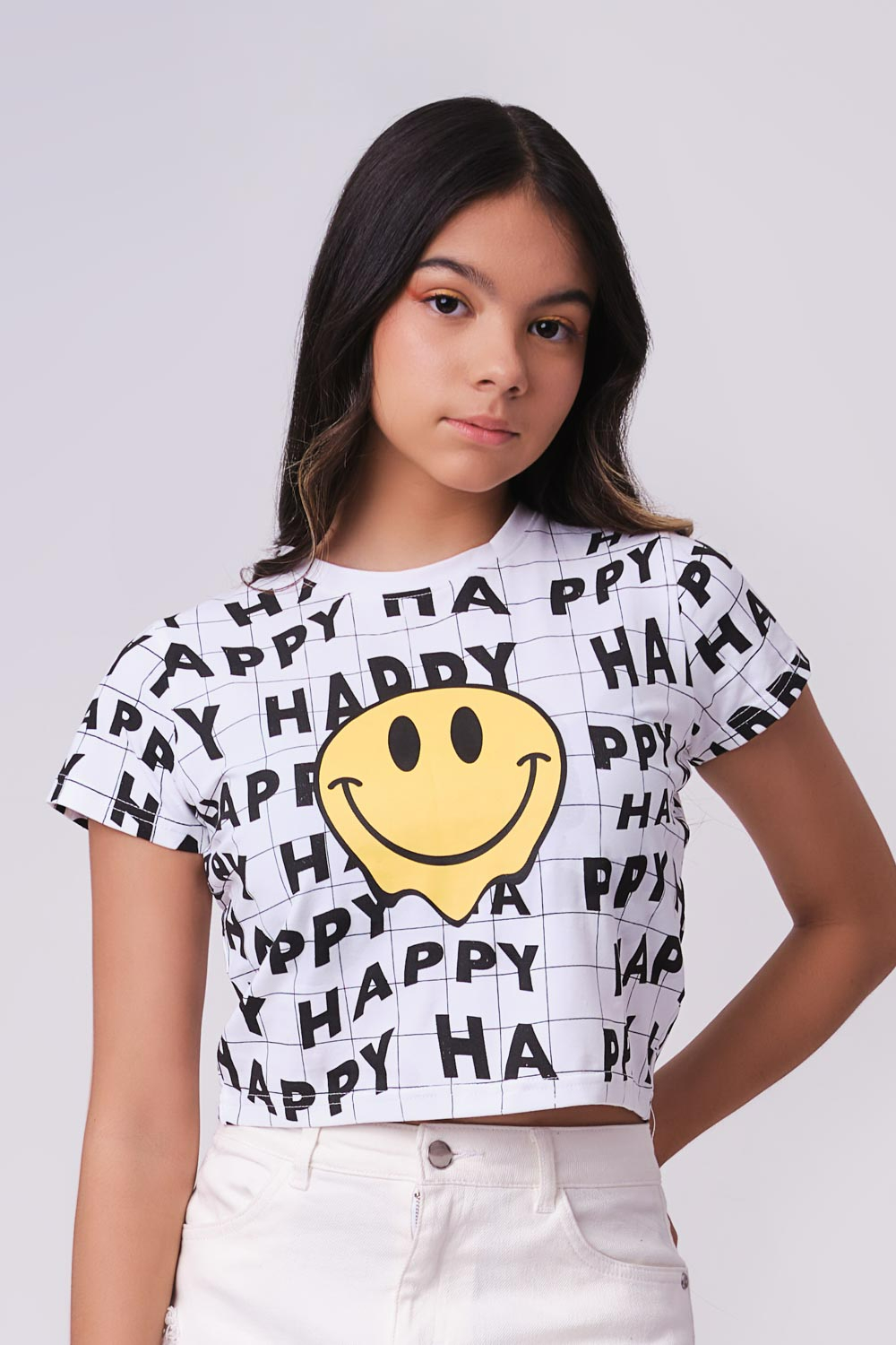 Biconic White Happy Aop Crop Graphic Tee Odel Lk