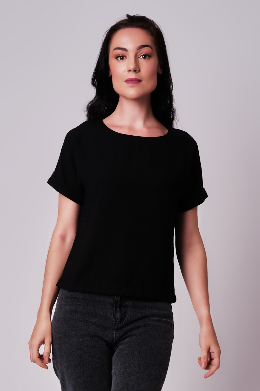 Odeya Asymmetrical Bell Sleeve Crop Top Black