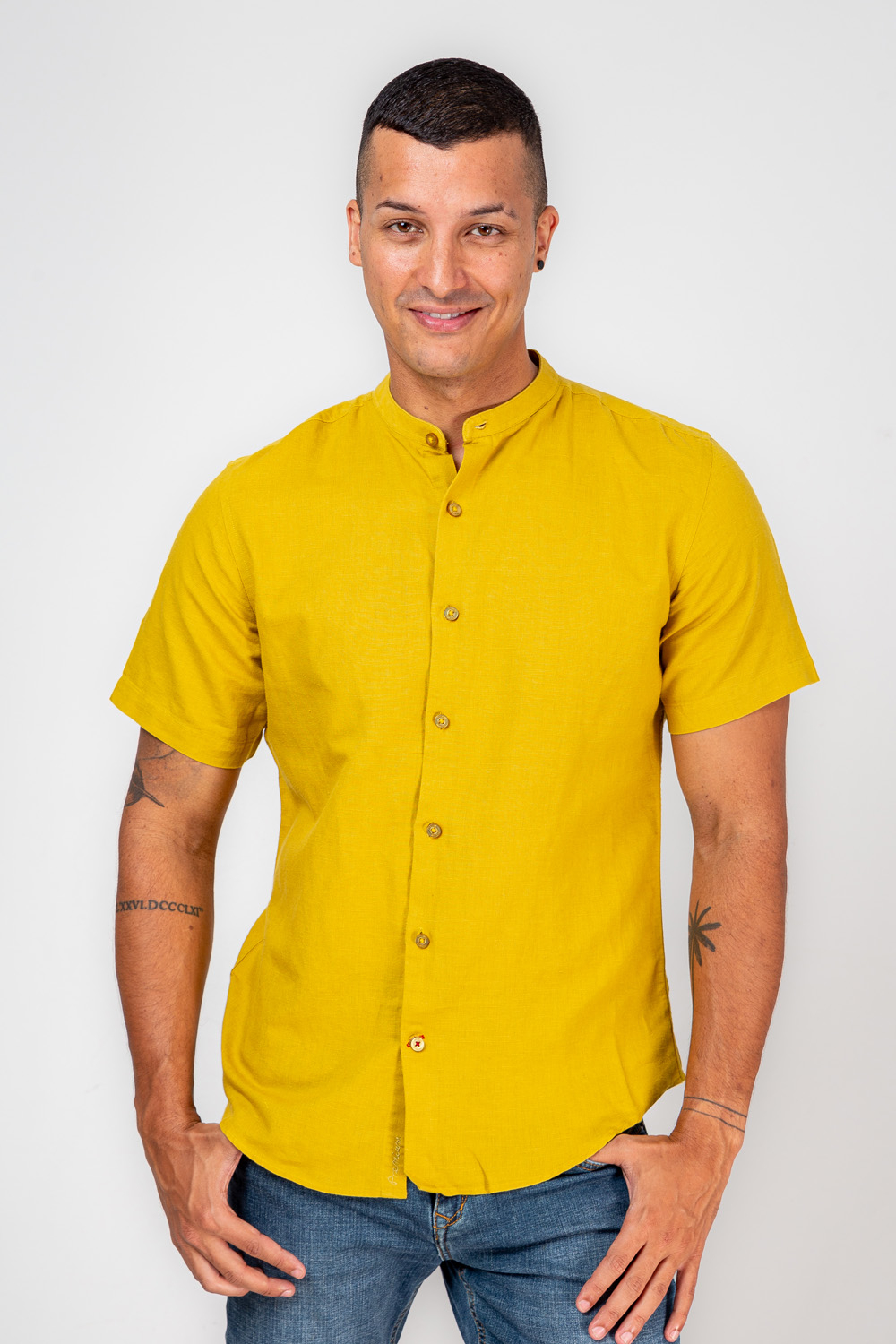Chinese Collar Linen Shirt in Mint