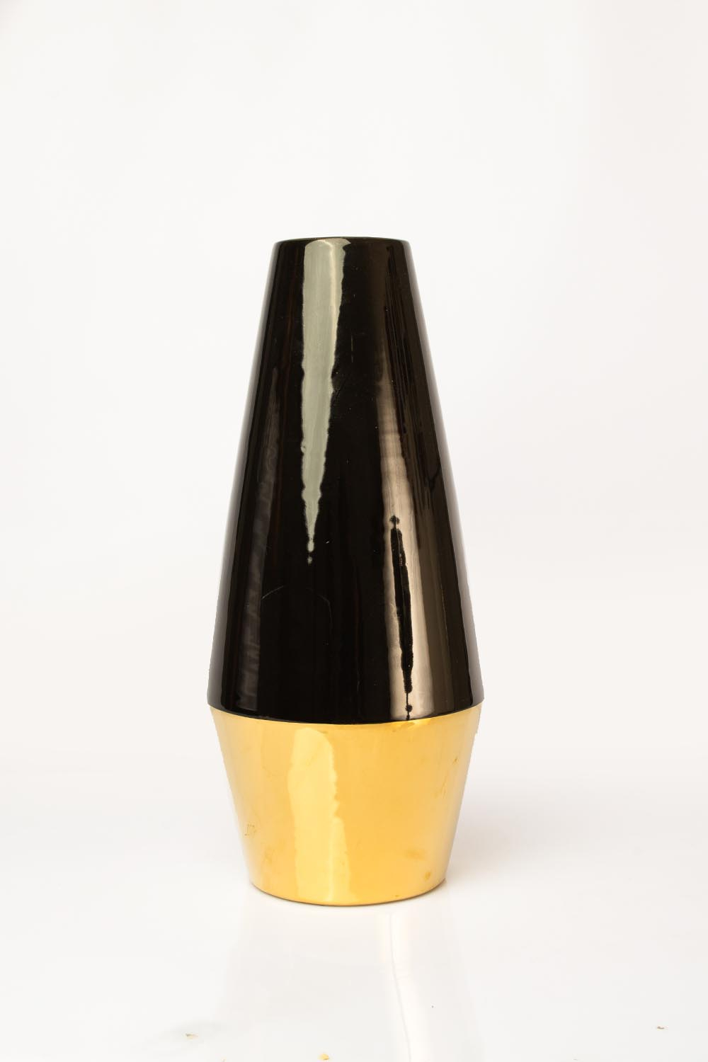 Odel Black Ceramic Vase With Gold Bottom L 33x12cm Odel.lk