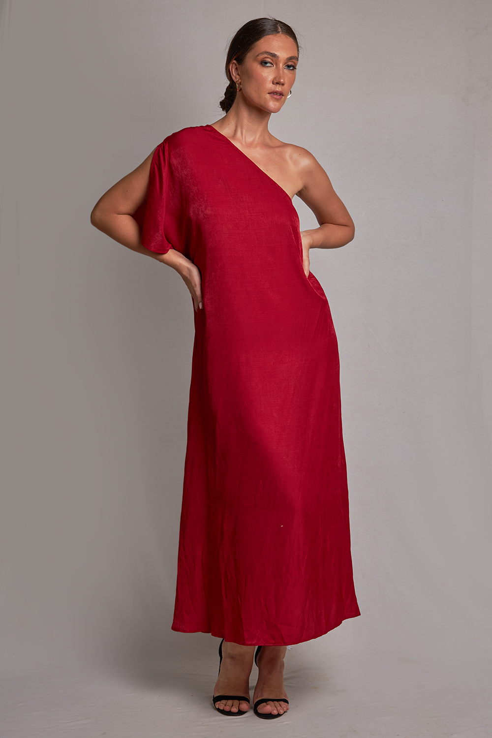 Odel Red One Shoulder Loose Maxi Dress