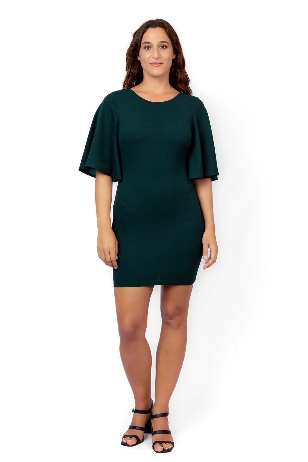 Odel Dark Green Flared 3/4 Sleeve Mini Dress | Odel.lk