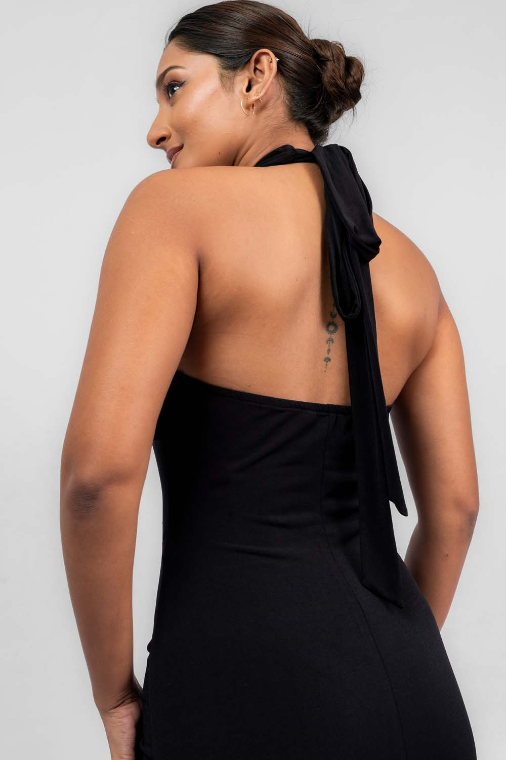 Odel Black Backless V Plunge Halter Neck Fitted Maxi Dress | Odel.lk