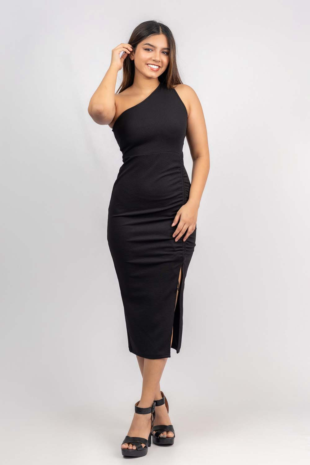 LaClef Women's Maternity Dress – One Shoulder Ruffled Side Ruching, Stretchy Comfort For Pregnancy, White, X-Large - View #10