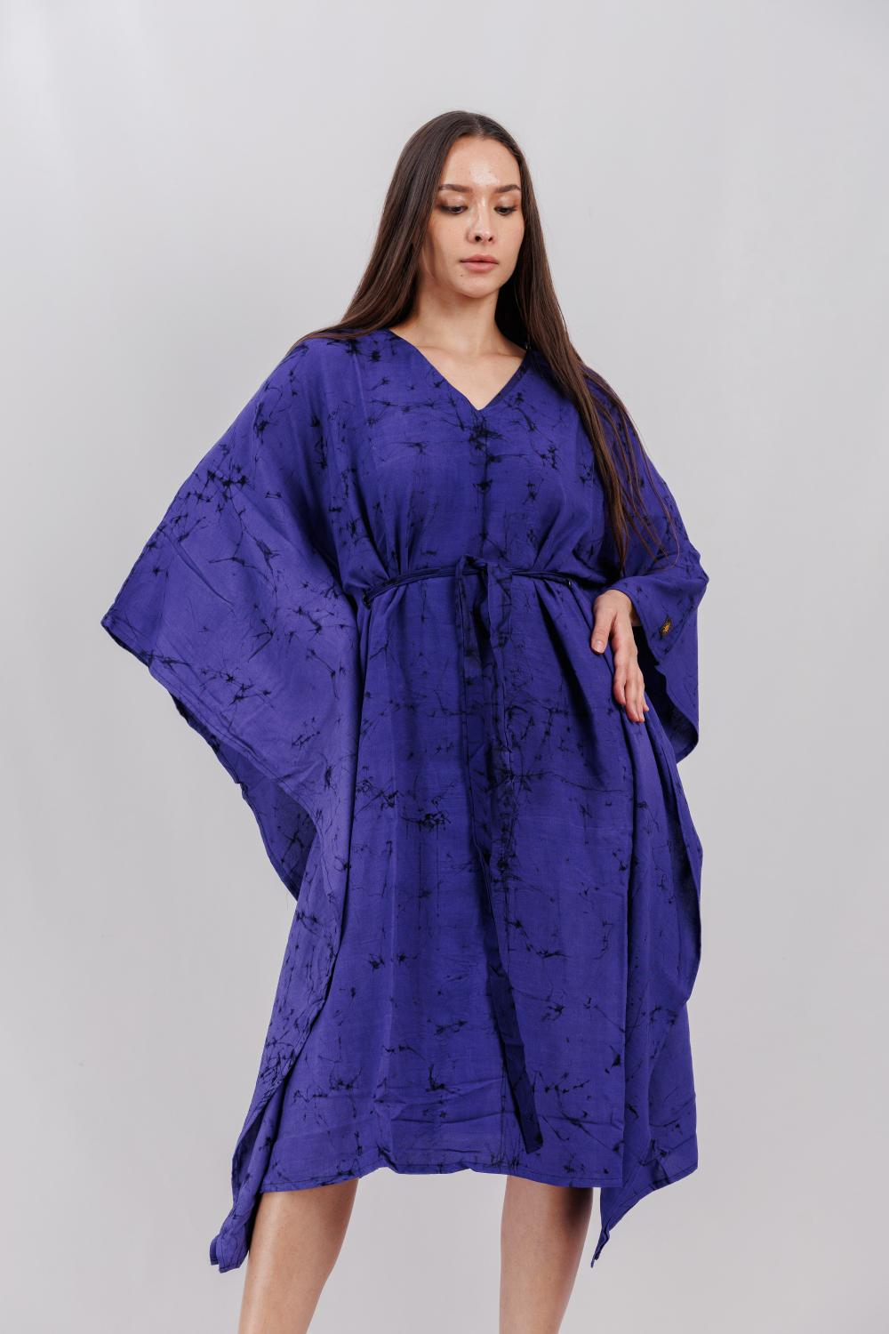 Red Blue Batik Short Sleeve Kaftan