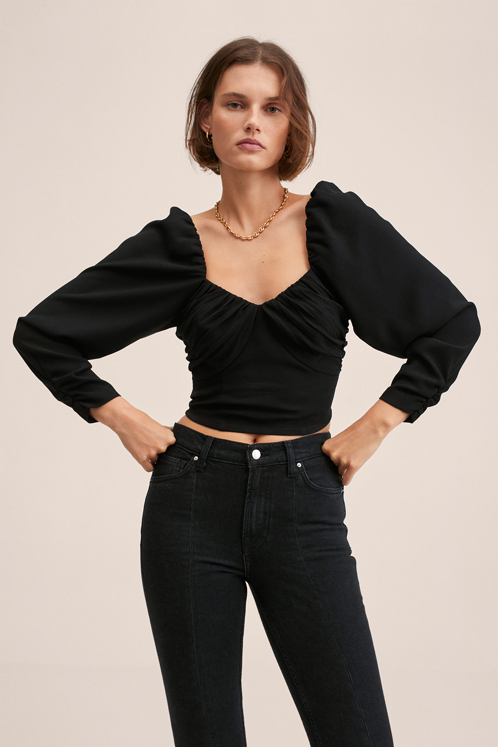 Mango Puff Sleeve Crop Blouse | Odel.lk