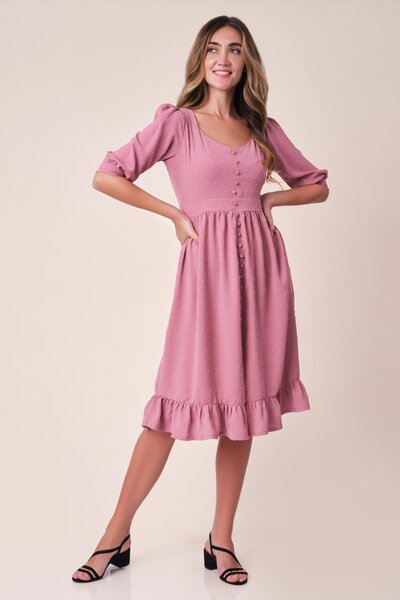 Odel Pink 3/4 Sleeve Button Down Dress | Odel.lk