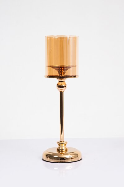 Odel Candle Stand Gold Metal With Glass Chimney L 12x39cm 