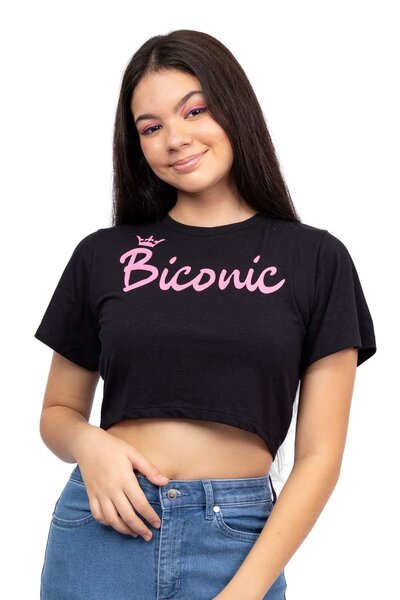 Biconic Black Biconic Slogan Back Tie Up Cropped Tshirt Odel Lk