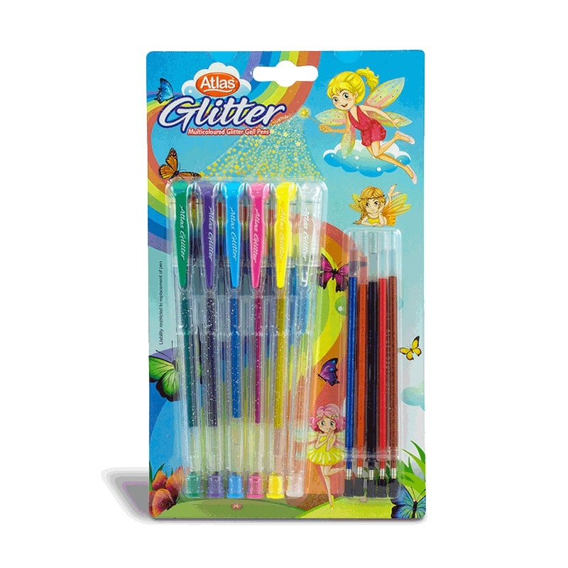 Atlas Gliter Gel Pen Multicolor 6 Color With Refil Pack - ATLAS - Stationery & Office Supplies - in Sri Lanka