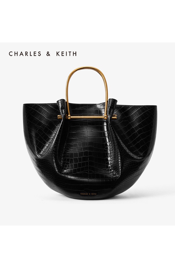 charles and keith croc effect bucket shoulder bag