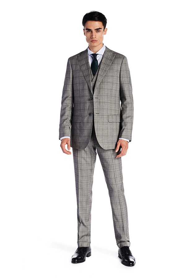 Sacoor Brothers Check Classic Slim Fit Suit With Vest | Odel.lk