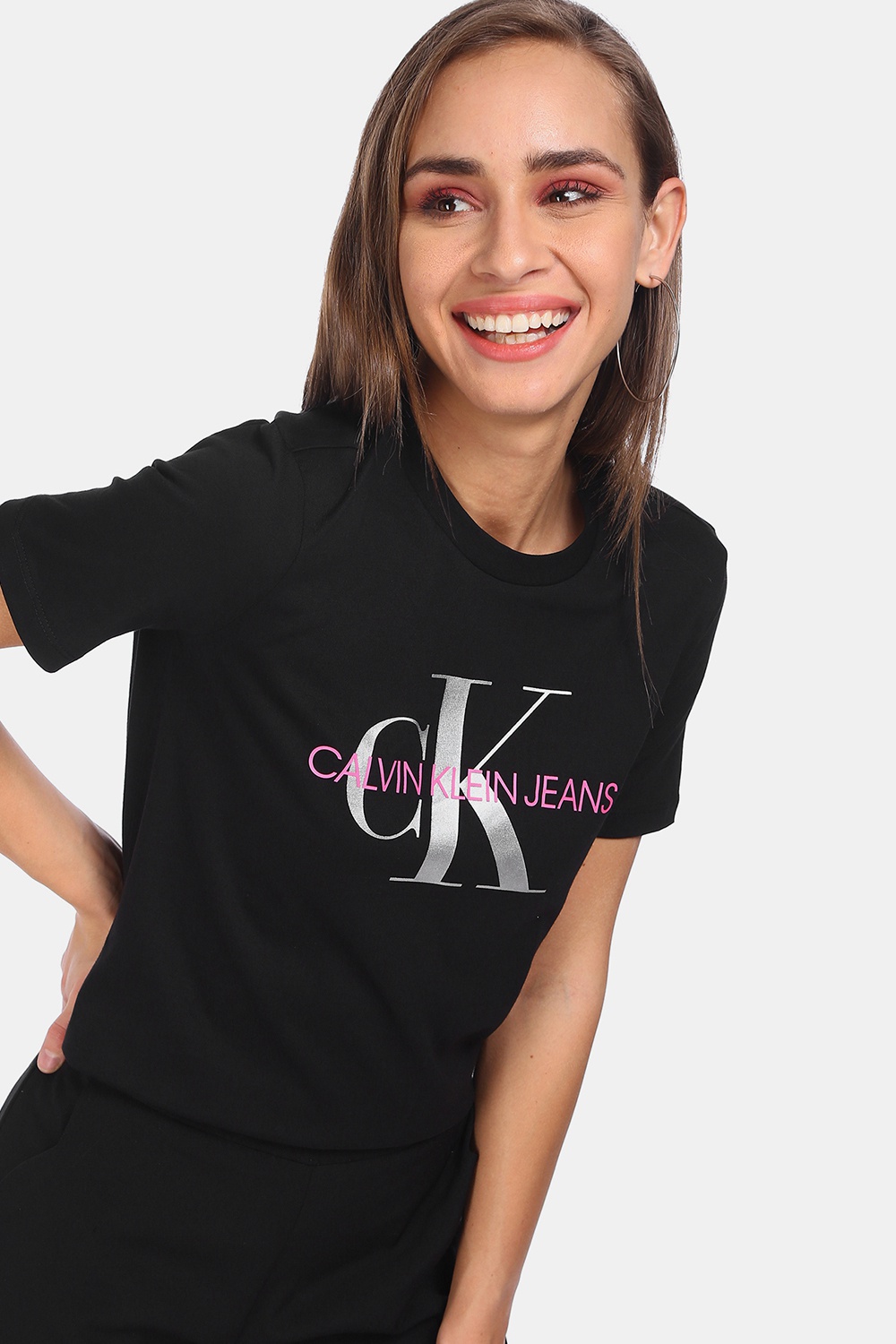 Calvin Klein Jeans Black Printed Slim Fit Round Neck T Shirt