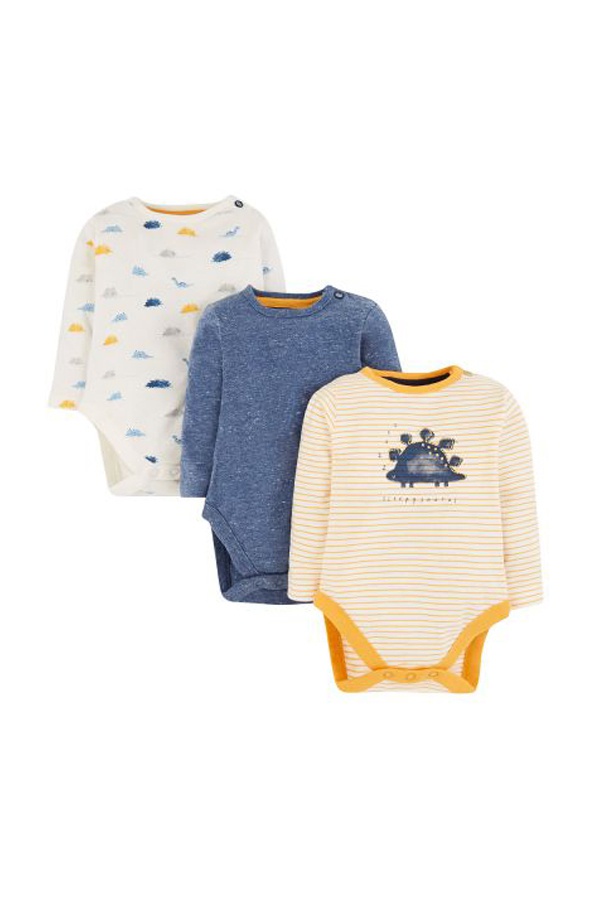 Mothercare Newborn Striped Dinosaur Bodysuits - 3 Pack | Odel.lk