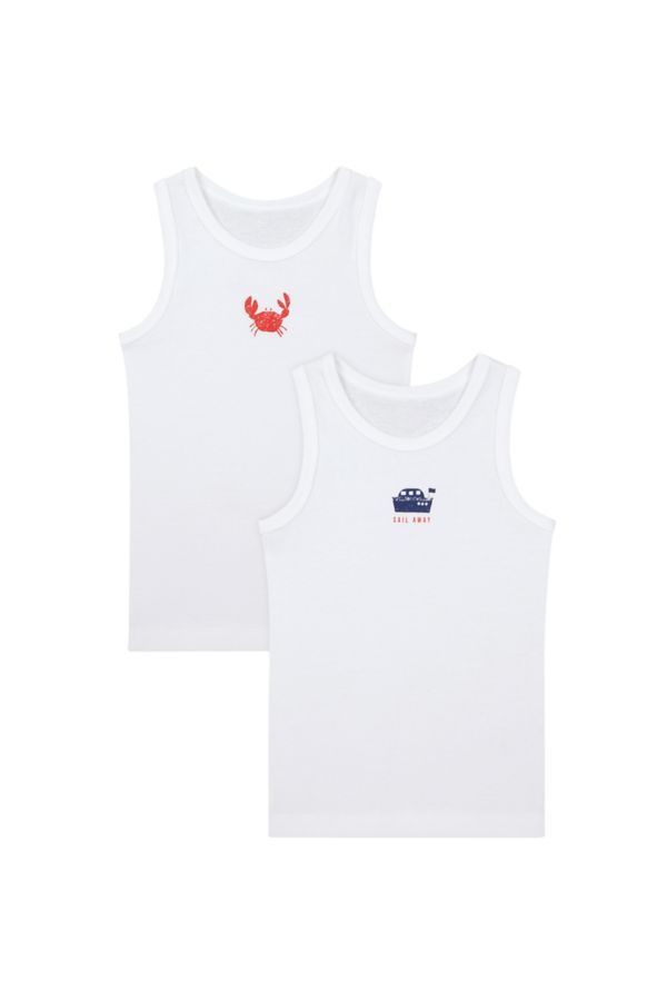 NEW PACK OF 2 MOTHERCARE BOYS WHITE VESTS 5-6 YEARS 