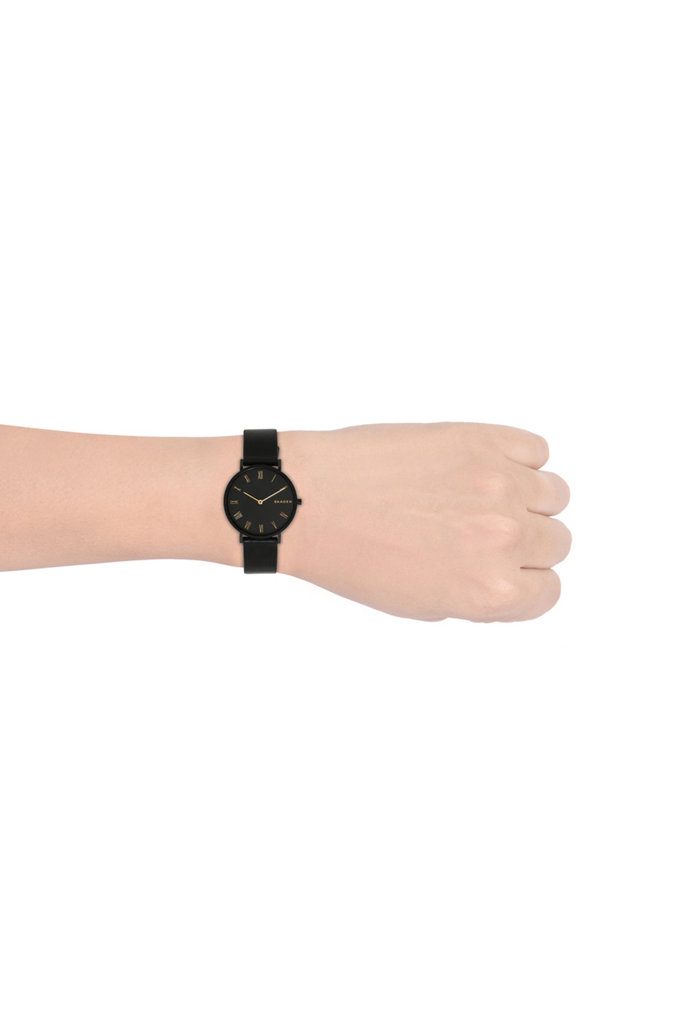 hald slim black leather watch