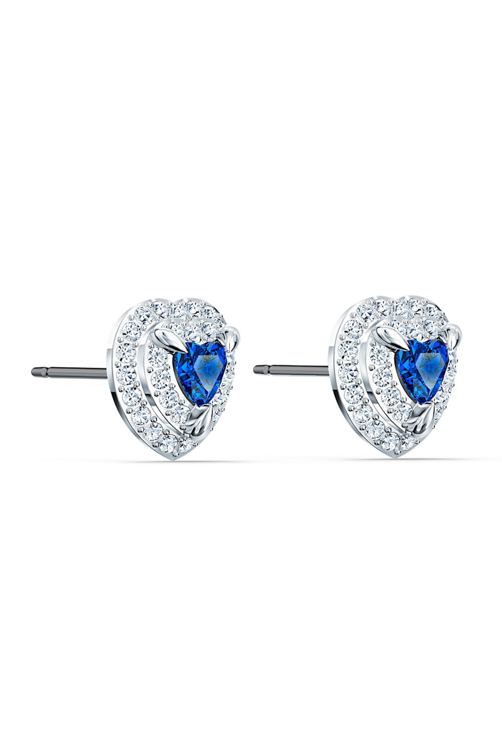 Swarovski One Stud Pierced Earrings, Blue, Rhodium Plated | Odel.lk